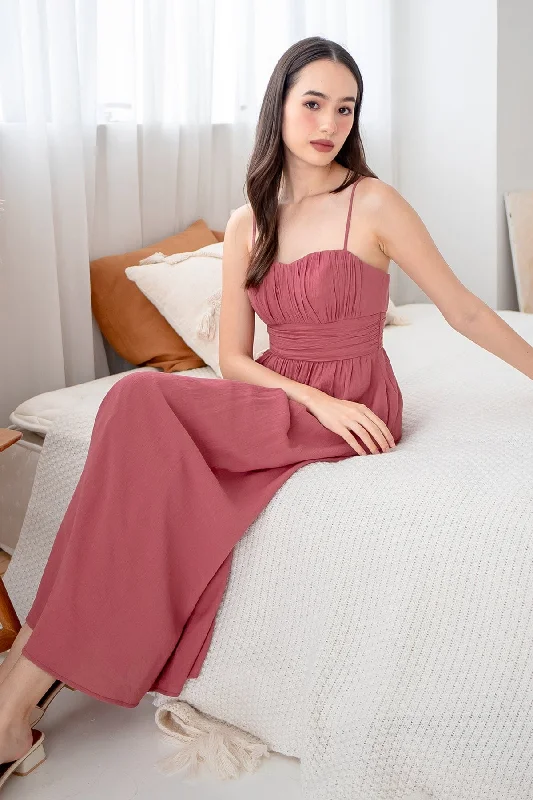 COSTALLO PADDED MAXI DRESS IN ROSE PINK Stylish Pleated A-Line Maxi Dress