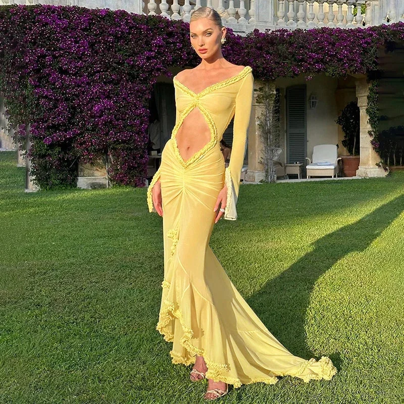 Spring Color Mesh See Through Low Cut Sexy Floor Tassel Long Sleeve Evening Maxi Dress Trendy Satin Maxi Dress Spring Color Mesh See Through Low Cut Sexy Floor Tassel Long Sleeve Evening Maxi Dress Trendy Satin Maxi Dress
