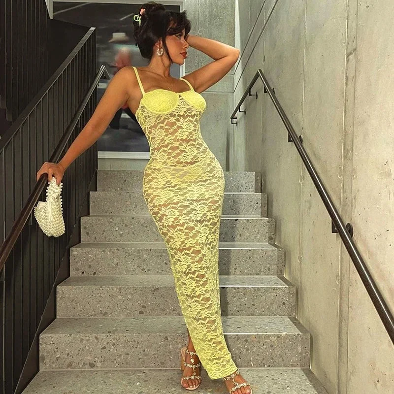 Summer Lace See-Through Sleeveless Cami Backless Party Elegant Clubwear Maxi Dress Comfortable Flowy Maxi Dress Summer Lace See-Through Sleeveless Cami Backless Party Elegant Clubwear Maxi Dress Comfortable Flowy Maxi Dress