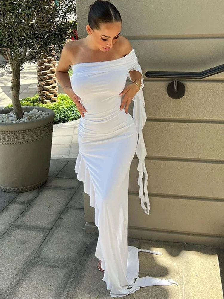 One Shoulder Ruffle Party Evening Birthday Elegant Outfits 2024 Summer Maxi Dress Elegant Maxi Dress with Slit One Shoulder Ruffle Party Evening Birthday Elegant Outfits 2024 Summer Maxi Dress Elegant Maxi Dress with Slit