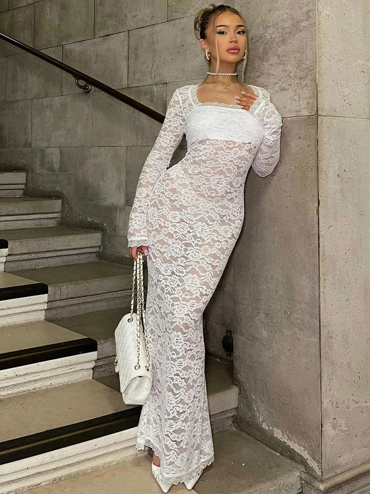 Sleeve See Through Black Sheer Midi Party Club Streetwear Y2K Maxi Dress Women Trendy Ruffled Maxi Dress Sleeve See Through Black Sheer Midi Party Club Streetwear Y2K Maxi Dress Women Trendy Ruffled Maxi Dress