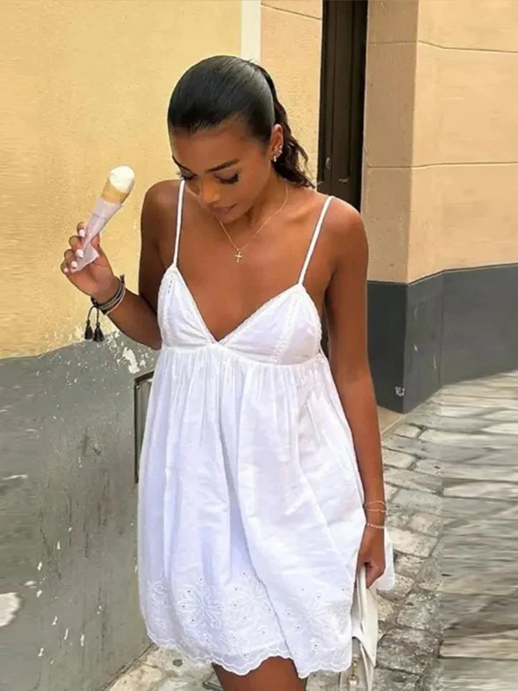 Lace Up Sling Sleeveless V Neck High Waist Backless Maxi Dress Stylish Maxi Dress with Frills