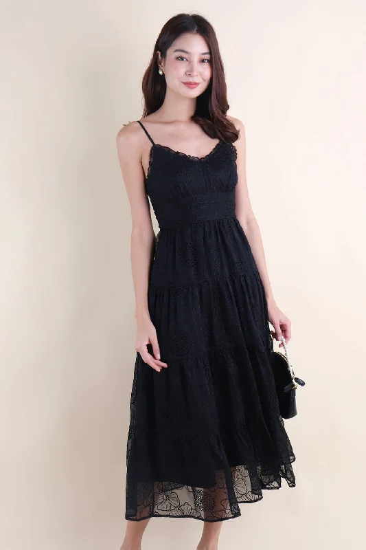 DREAM EMBOSSED MAXI DRESS IN BLACK Comfortable Satin Maxi Dress