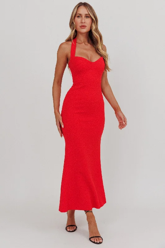 Fire Of Stars Halterneck Maxi Dress Red Classic A-Line Maxi Dress