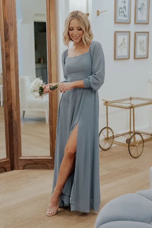 Giselle Maxi Dress | Dusty Blue Elegant Pleated Maxi Dress
