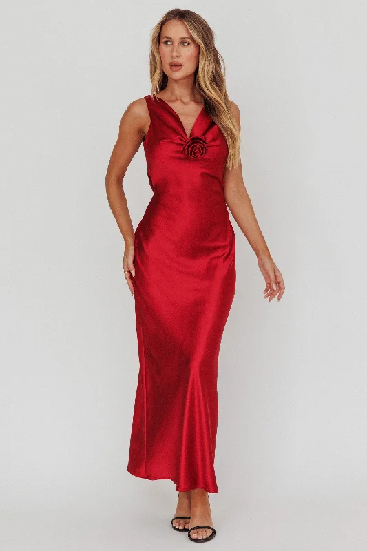 Isabella Satin Backless Maxi Dress Wine Elegant Sleeveless Maxi Dress