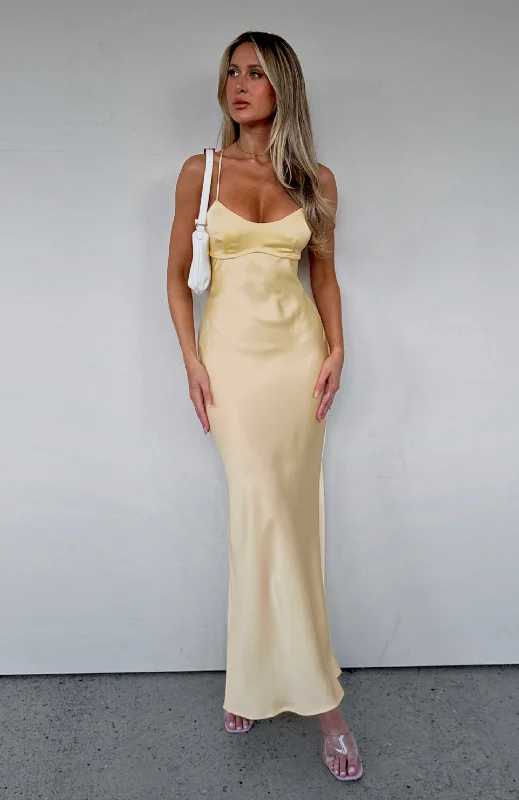It's Not The Same Maxi Dress Lemon Elegant Maxi Dress with Slit
