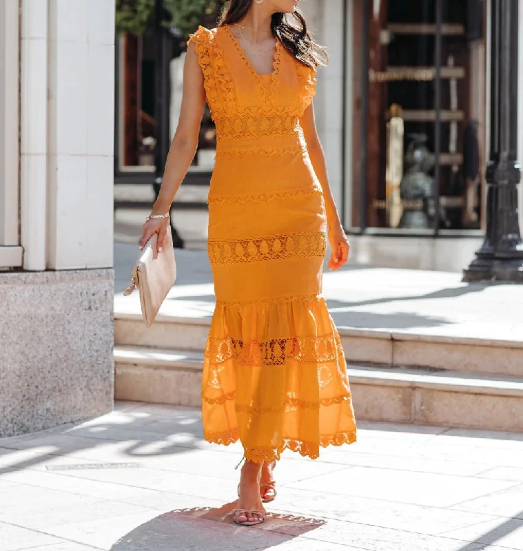 Jade Cotton Eyelet Tiered Maxi Dress - Tangerine - FINAL SALE Comfortable Ruffle Maxi Dress Jade Cotton Eyelet Tiered Maxi Dress - Tangerine - FINAL SALE Comfortable Ruffle Maxi Dress