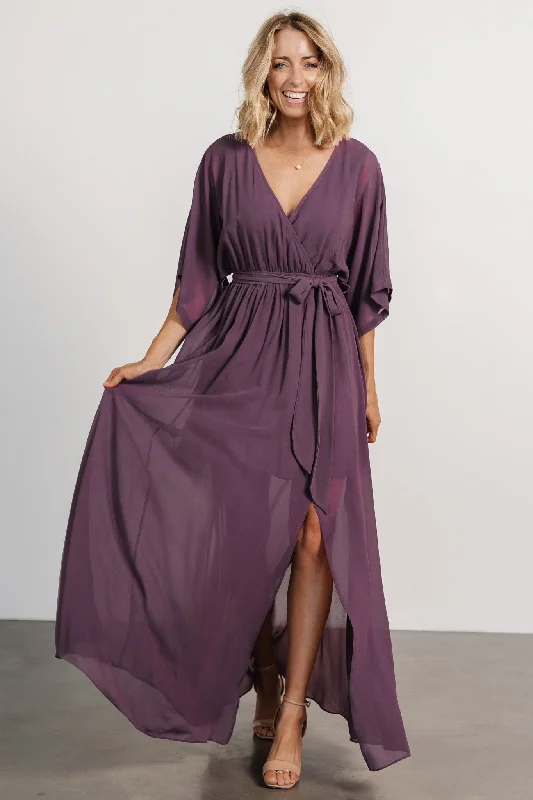 Kia Kimono Maxi Dress | Vintage Plum Comfortable Maxi Dress with Slits