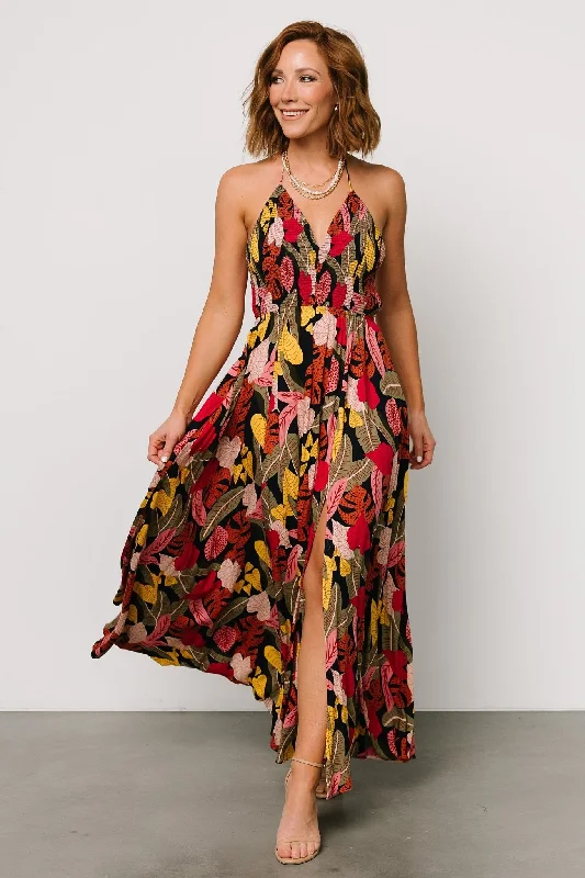 Kota Halter Maxi Dress | Navy Multi Print Comfortable Bohemian Maxi Dress
