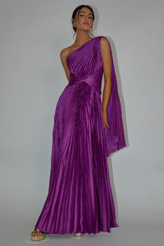Laxmi Accordion Pleat Maxi Dress Purple Casual Maxi Dress with Pockets