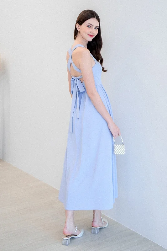 LOHAN TIE-BACK MAXI DRESS IN PERI BLUE Comfortable Maxi Dress with Belt