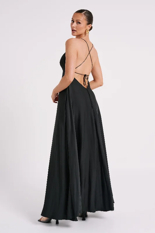 Melisandre Baby Doll Maxi Dress - Black Fashionable Asymmetrical Maxi Dress