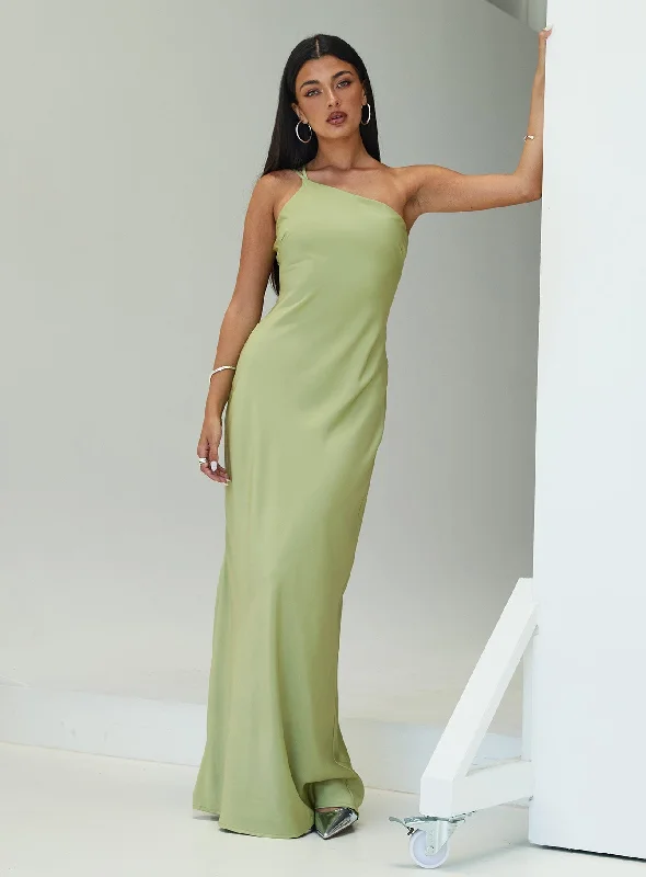 Nehemiah One Shoulder Maxi Dress Chartreuse Cozy Open-Back Maxi Dress