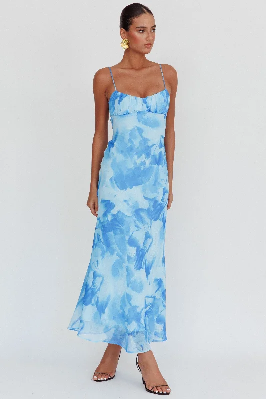 Nerida Low Back Twist Maxi Dress Blue Cozy Knit Maxi Dress