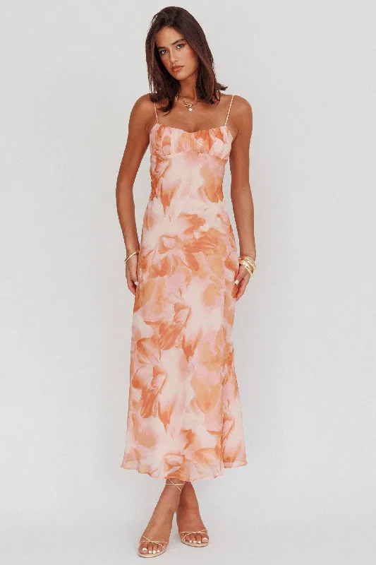 Nerida Low Back Twist Maxi Dress Orange Trendy V-Neck Maxi Dress