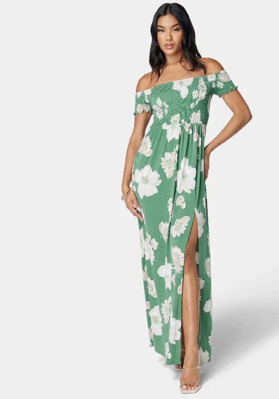 Off Shoulder Slit Maxi Dress Stylish Boho Chic Maxi Dress