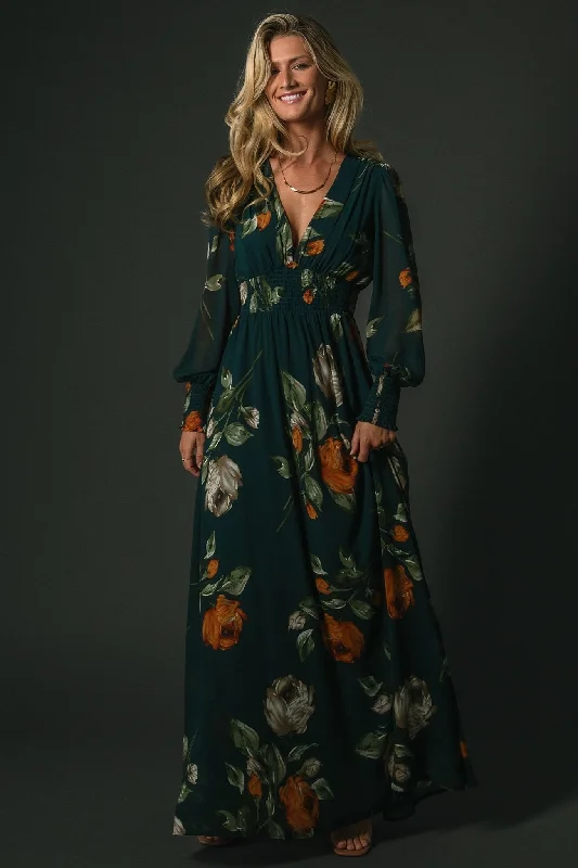 Olivia Maxi Dress | Deep Topaz Floral Comfortable Fit-and-Flare Maxi Dress