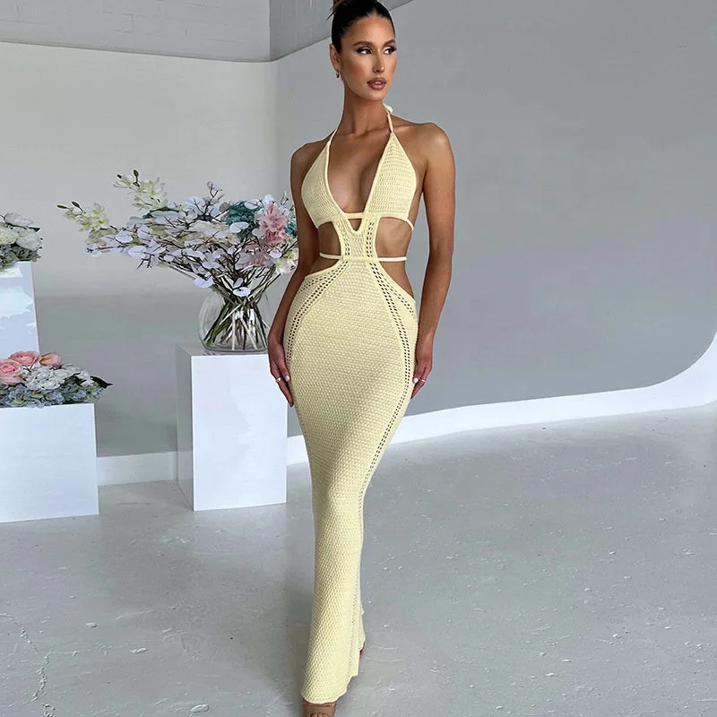 OUDINA Hot Selling Street Summer Fashion Clothing Hanging Neck Hollow Maxi Dress For Women Ladies Dresses Chic Summer Maxi Dress OUDINA Hot Selling Street Summer Fashion Clothing Hanging Neck Hollow Maxi Dress For Women Ladies Dresses Chic Summer Maxi Dress