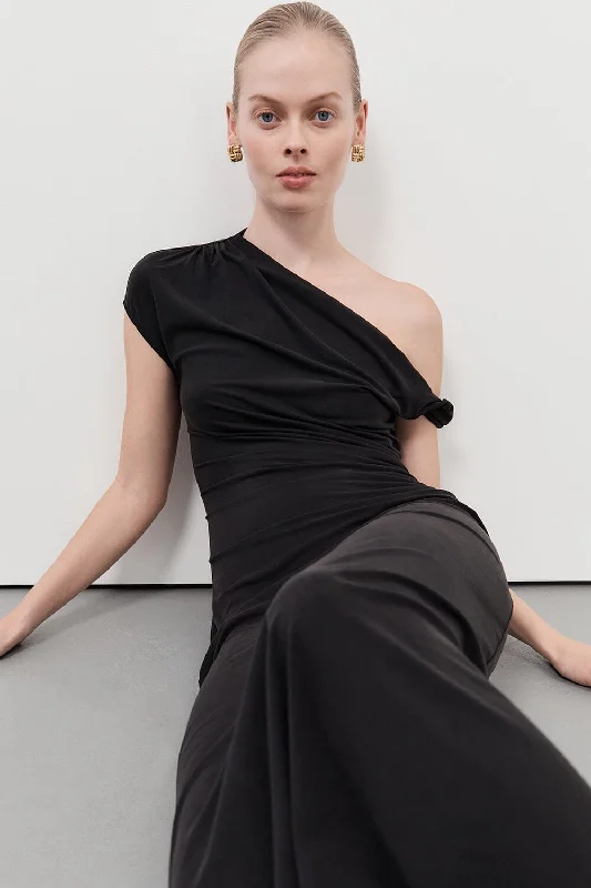 RIO WASHED BLACK DRAPED MAXI DRESS Classic Black Maxi Dress