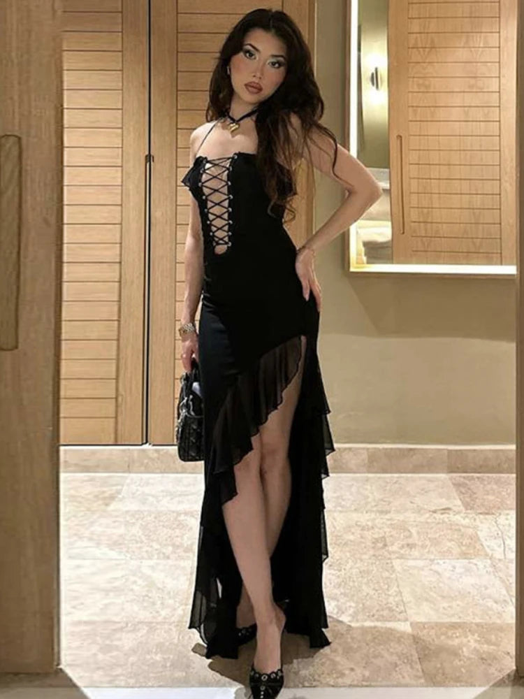 Side Slit Lace Bandage Strap Maxi Dress Slim Elegant Maxi Dress Elegant Maxi Dress with Belt Side Slit Lace Bandage Strap Maxi Dress Slim Elegant Maxi Dress Elegant Maxi Dress with Belt