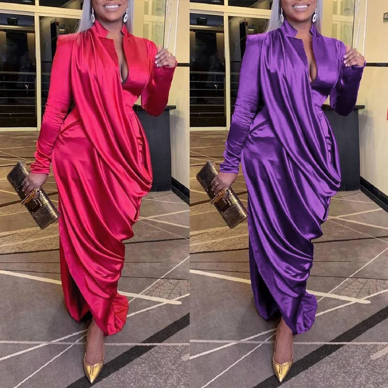 Spring 2023 New Arrivals Elegance Satin Maxi Dress Long Sleeve Slim Fit Party Gowns Women Evening Dress Classic A-Line Maxi Dress Spring 2023 New Arrivals Elegance Satin Maxi Dress Long Sleeve Slim Fit Party Gowns Women Evening Dress Classic A-Line Maxi Dress