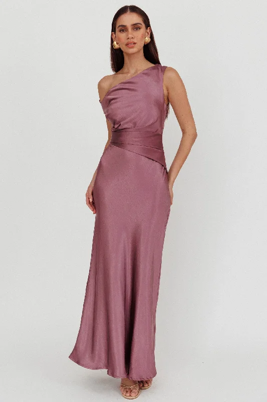 Twilight Asymmetric Neckline Maxi Dress Grape Fashionable Open-Back Maxi Dress