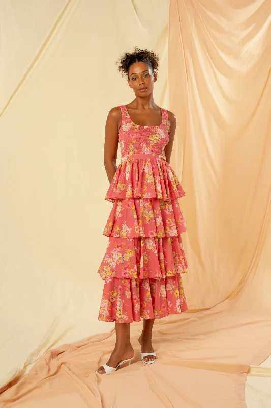 Ellie Sleeveless Tiered Maxi Dress Chic Summer Floral Maxi Dress