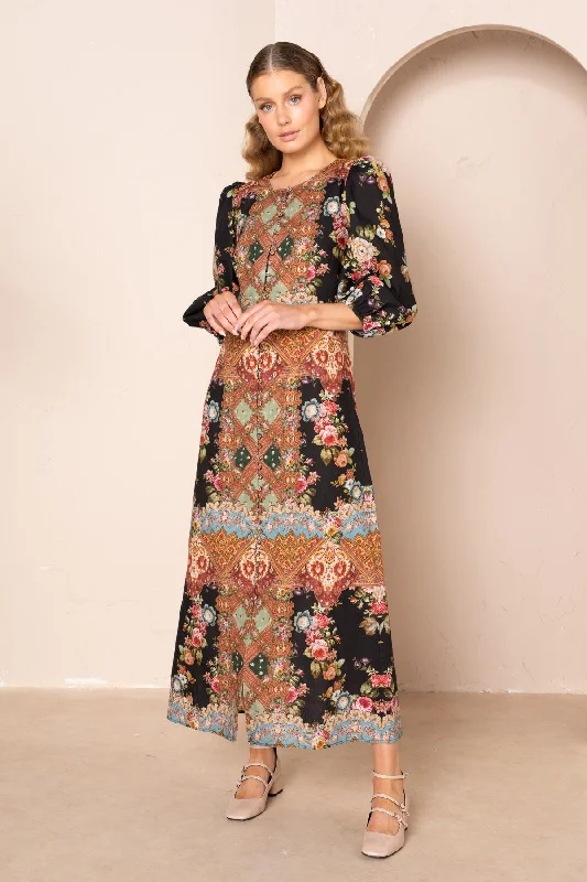 Renne Round Neck Maxi Dress Elegant Tiered Maxi Dress