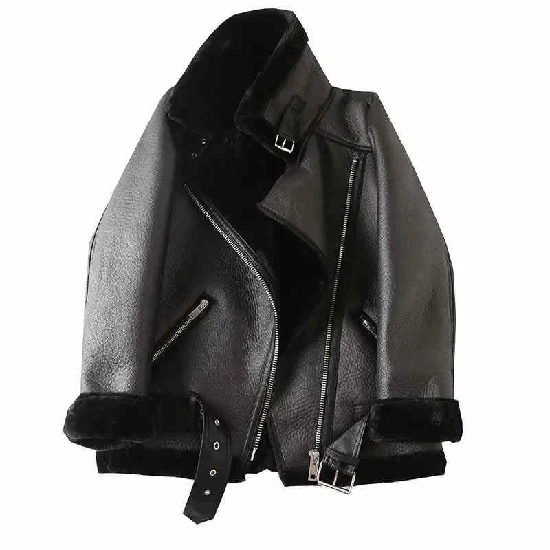 Biker Jacket Women's - Thick Warm Lamb Feather Rider Insulated Jacket Fitted Jacket Loose Jacket Biker Jacket Women's - Thick Warm Lamb Feather Rider Insulated Jacket Fitted Jacket Loose Jacket