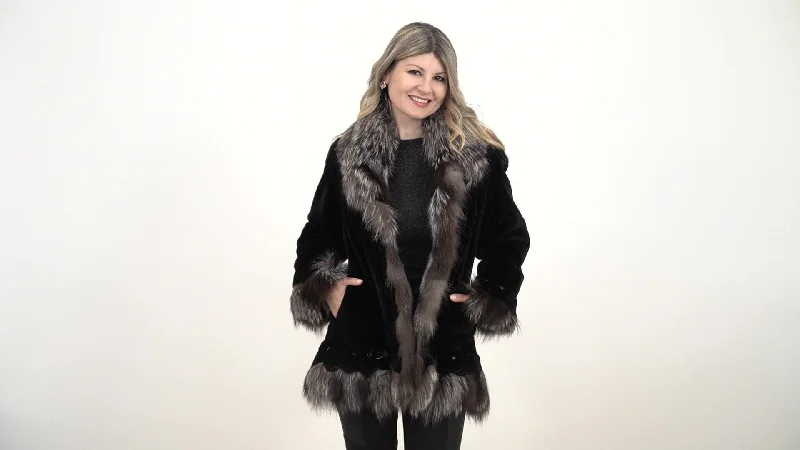 Black Beaver Fur Jacket Nylon Jacket Polyester Jacket Spandex Jacket