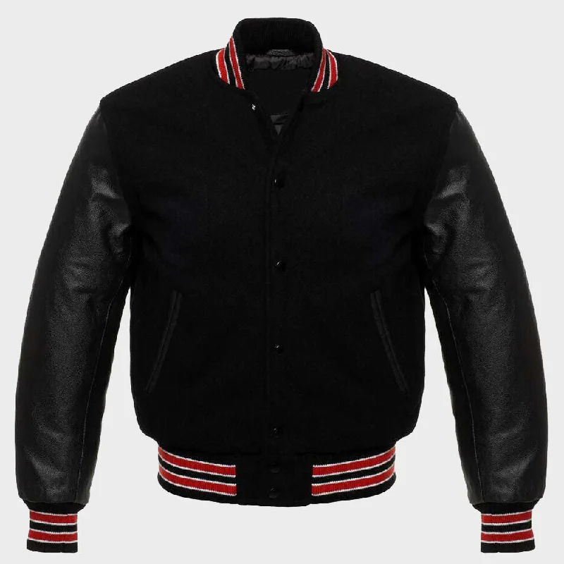 Black Letterman Jacket Womens Zippered Jacket Buttoned Jacket Snapped Jacket