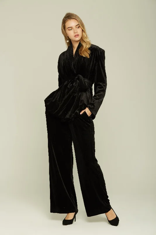 Black Velvet Jacket and Trouser Set Hoodie Zip-Up Jacket Button-Up Jacket
