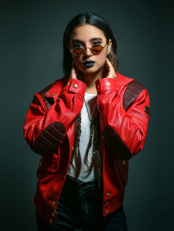 Handmade Womens Red Capsule Kaneda Leather Jacket Herringbone Jacket Checkered Jacket Solid Jacket Handmade Womens Red Capsule Kaneda Leather Jacket Herringbone Jacket Checkered Jacket Solid Jacket