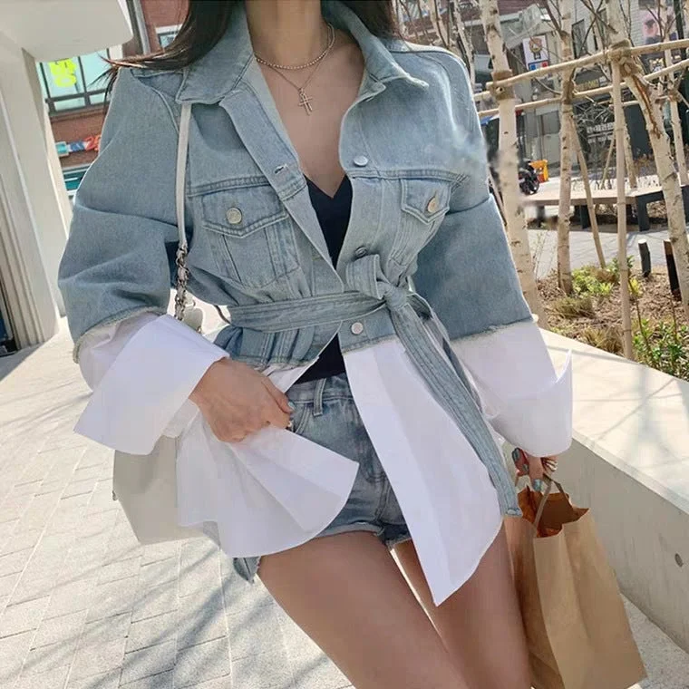 Casual Stitching Fake Two Denim Jackets Embroidered Jacket Appliqued Jacket Beaded Jacket Casual Stitching Fake Two Denim Jackets Embroidered Jacket Appliqued Jacket Beaded Jacket