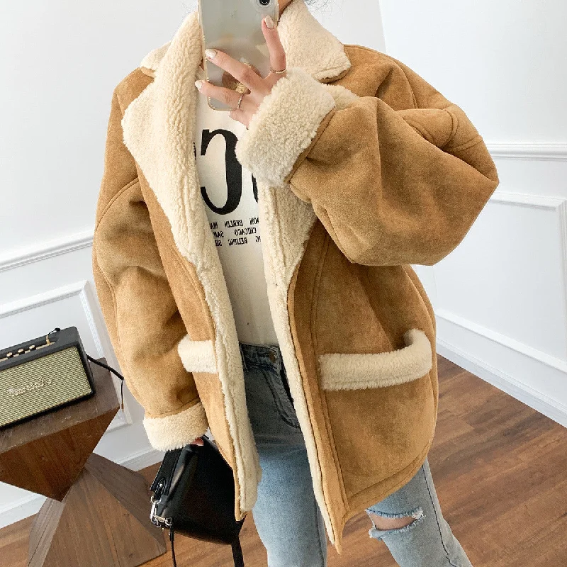 Collar Suede Soft Lamb Leather Jacket Fleece Fabric Down Fabric Feather Fabric