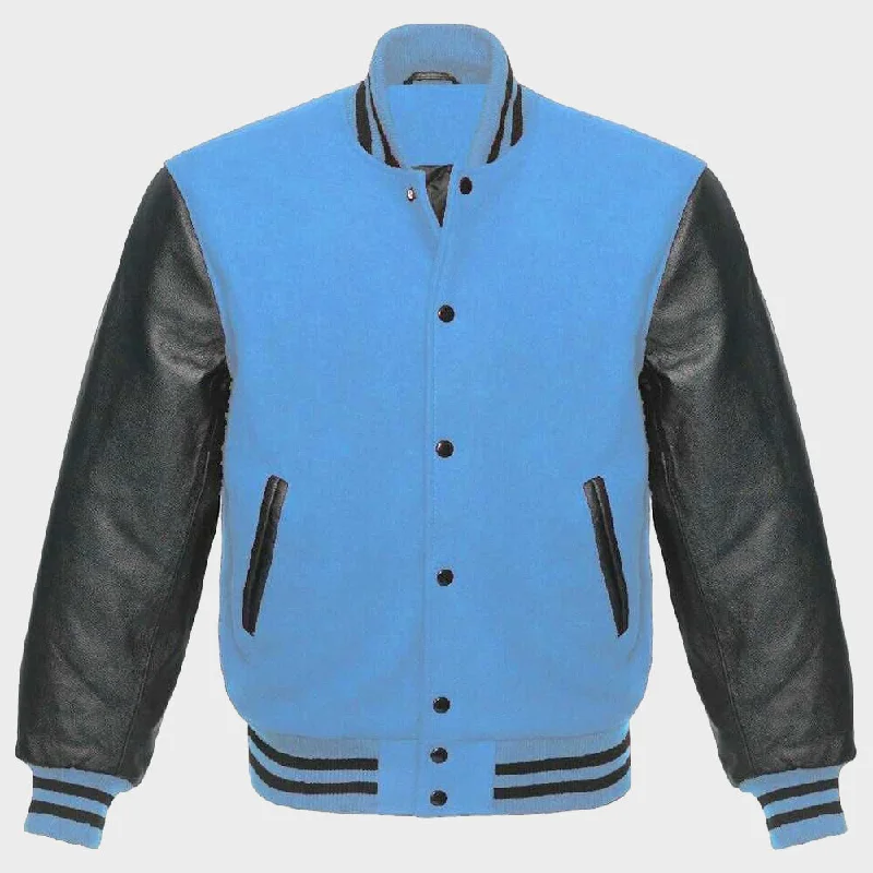 Columbia Blue Varsity Jacket Womens Zippered Front Buttoned Front Snap Front