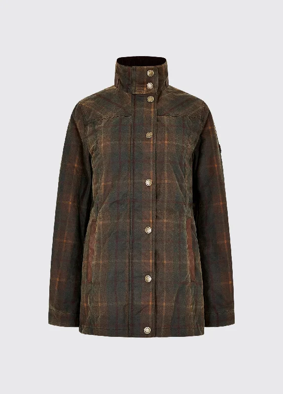 Annestown Wax Jacket - Hunter Brown Boat Neck Shawl Collar Notched Collar