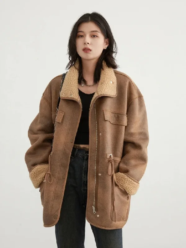 Double Faced Faux Leather Jacket Fitted Jacket Loose Jacket Oversized Jacket
