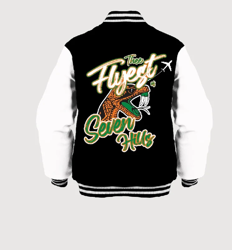 “Flyest of Seven Hills” FAMU UNISEX VARSITY JACKET **SHIPS 1-3WEEKS AFTER ORDER** Zippered Front Buttoned Front Snap Front “Flyest of Seven Hills” FAMU UNISEX VARSITY JACKET **SHIPS 1-3WEEKS AFTER ORDER** Zippered Front Buttoned Front Snap Front