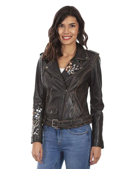 Women's Floral Motorcycle Jacket Cardigan Sweater Pullover