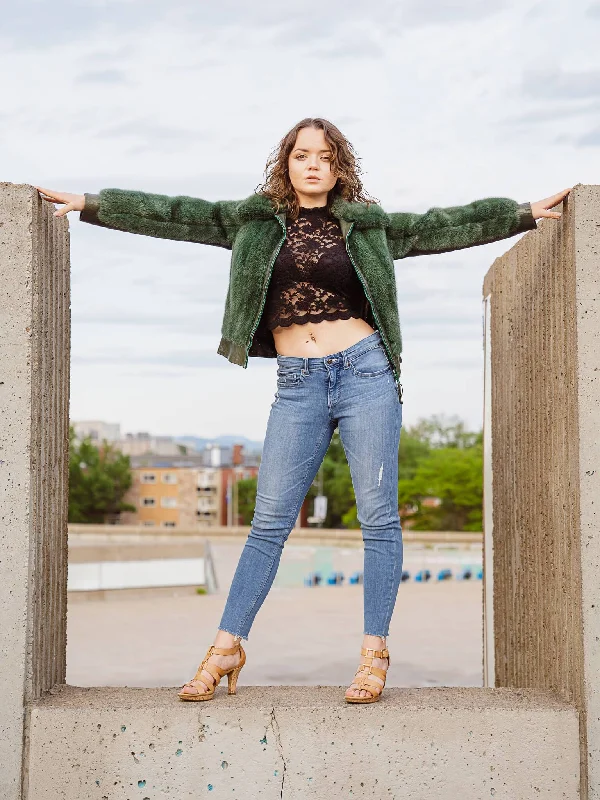 Green Mink Jacket | Starlight Furs Toggled Jacket Drawstring Jacket Belted Jacket