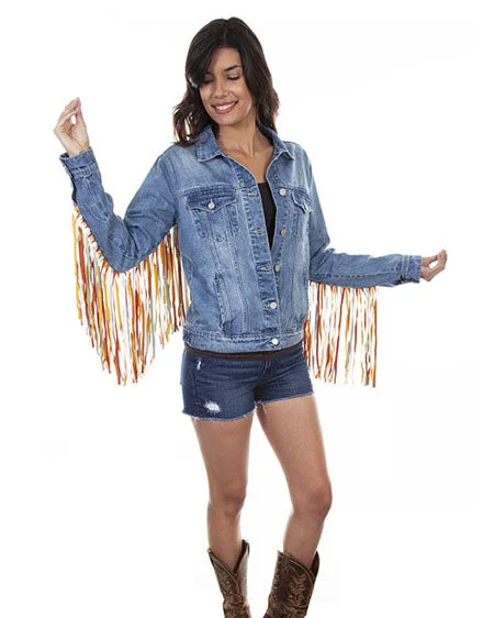 Hc599 - Colorful Fringe Denim Jacket Jacket Blazer Coat