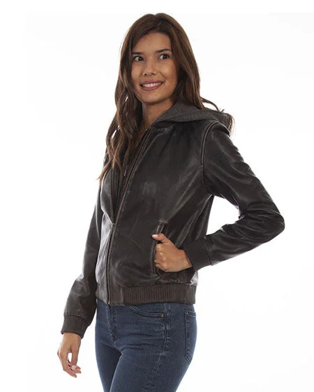 Women's Leather Zip Front Jacket Hoodie Zip-Up Jacket Button-Up Jacket
