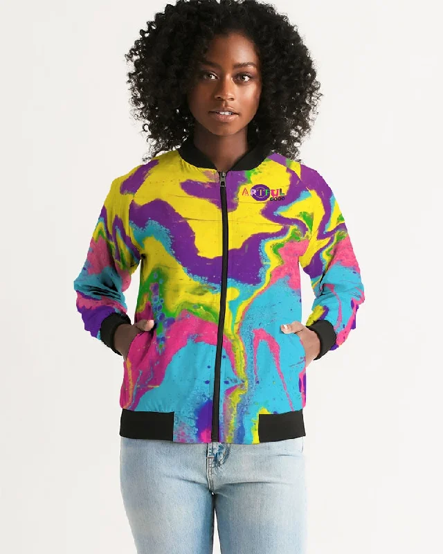 LIQUID POUR Women's Bomber Jacket Welt Pockets Slit Pockets Flap Pockets