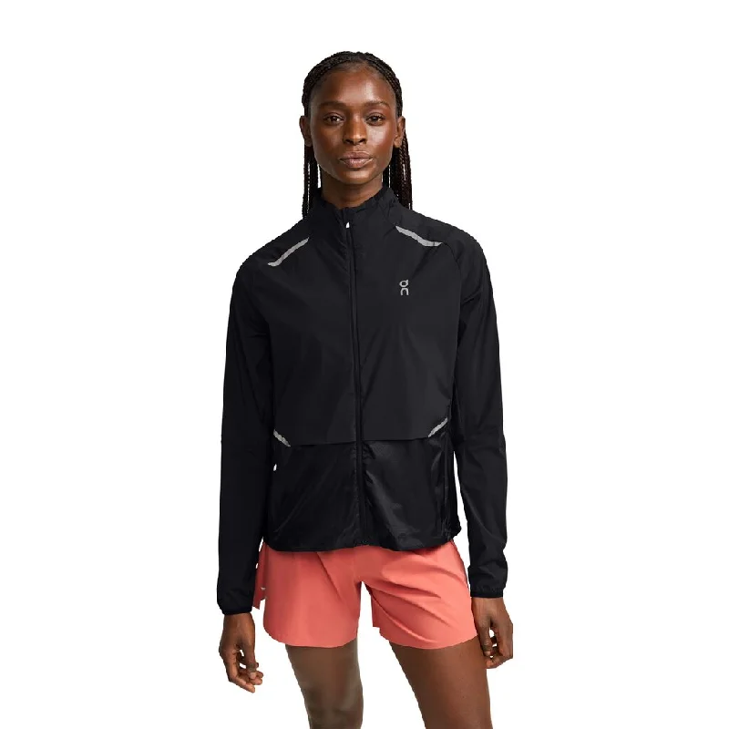 On Women's Weather Jacket Black Notch Collar Peter Pan Collar Cowl Neck