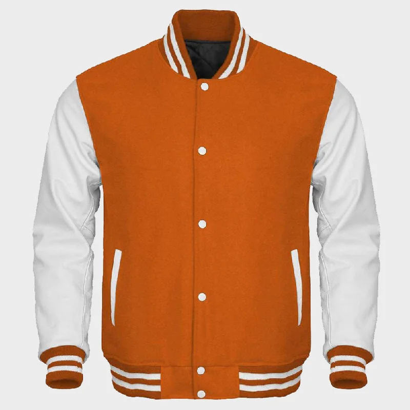Orange And White Varsity Jacket Womens Nylon Fabric Polyester Fabric Spandex Fabric