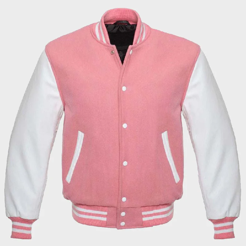 Pink Varsity Jacket Women Hooded Jacket Caped Jacket Shawl Collar Jacket