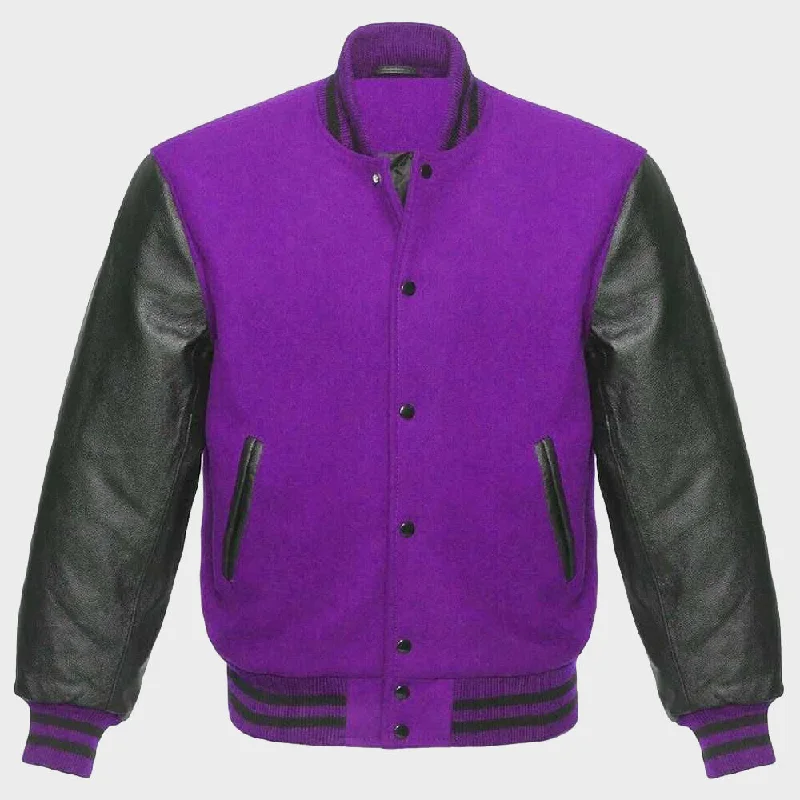 Purple Womens Varsity Jacket Welt Pockets Slit Pockets Flap Pockets