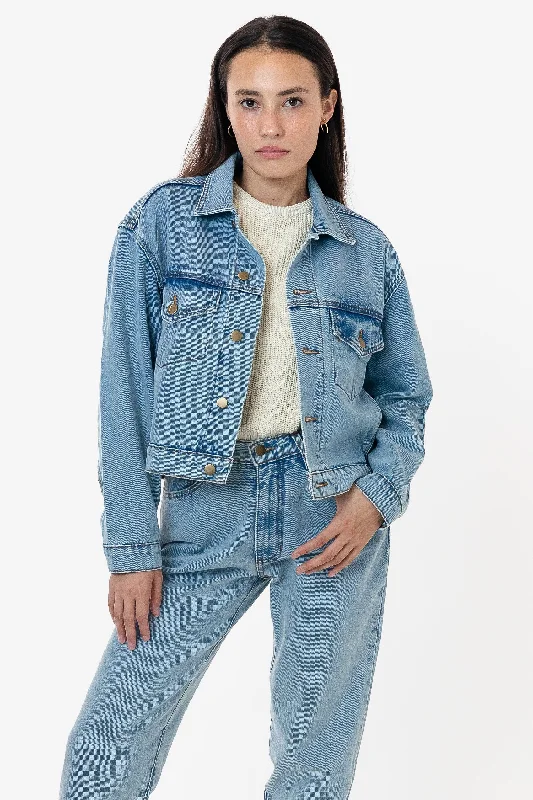 RDNW03 - Denim Cropped Jacket Front Pockets Side Pockets Patch Pockets